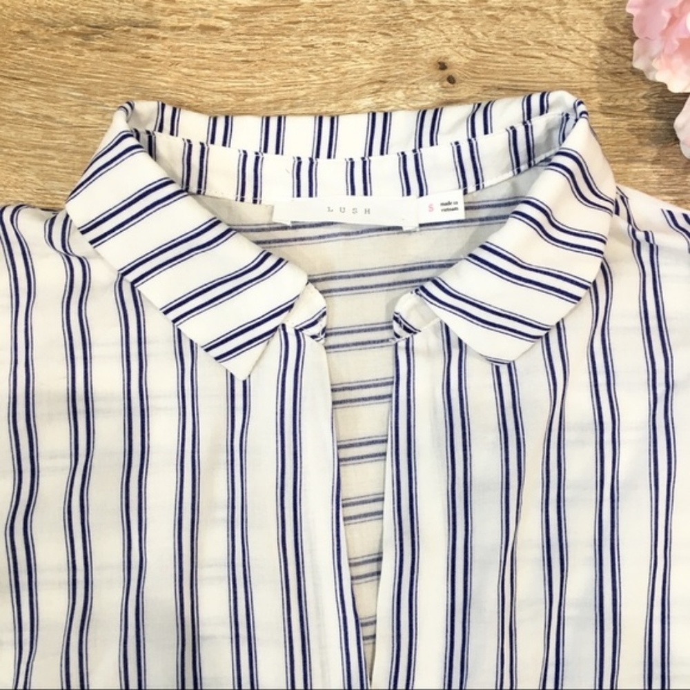 Lush Stripe High-Low Button-Down Tie Front Shirt S - Picture 4 of 8